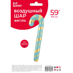 Шар (59''/150 см) Фигура, Леденец трость (надув воздухом), Голубой/Золото, 1 шт. в уп., 25034P