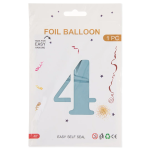 Шар (40''/102 см) Цифра, 4, Светло-голубой, Сатин, 1 шт. в уп., 24264