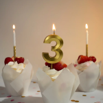 Свеча Цифра, 3 Грани, Золото, Металлик, 4,2*6 + 4,5 см, 1 шт. с держат., 803163