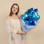 Шар с клапаном (10''/25 см) Мини-сердце, Голубой, Металлик, 1 шт., 27243