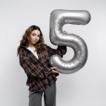 Шар (40''/102 см) Цифра, 5 Slim, Лунное Серебро, Матовый, 1 шт. в уп., B901915MMS