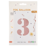 Шар (40''/102 см) Цифра, 3, Пыльная роза, Сатин, 1 шт. в уп., 24273
