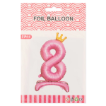 Шар (32''/81 см) Цифра на подставке, 8 Золотая корона, Розовый, 1 шт. в уп., 24198