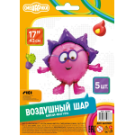 Шар с клапаном (17''/43 см) Мини-фигура, Смешарики, Ежик, 5 шт. в уп., 515116